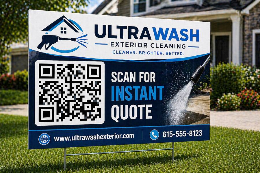 Power washing yard sign with QR code