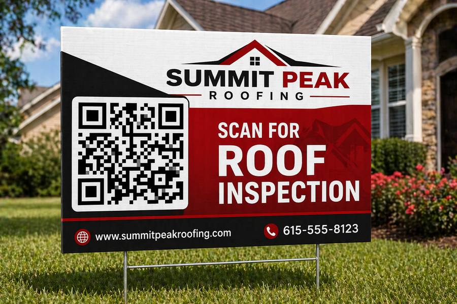 Roofing yard sign with QR code