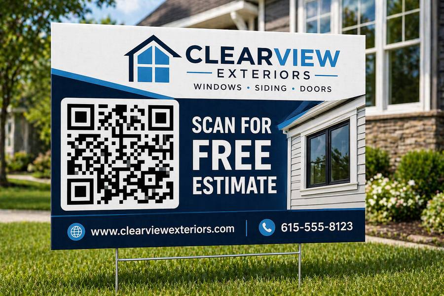 Windows and siding yard sign with QR code