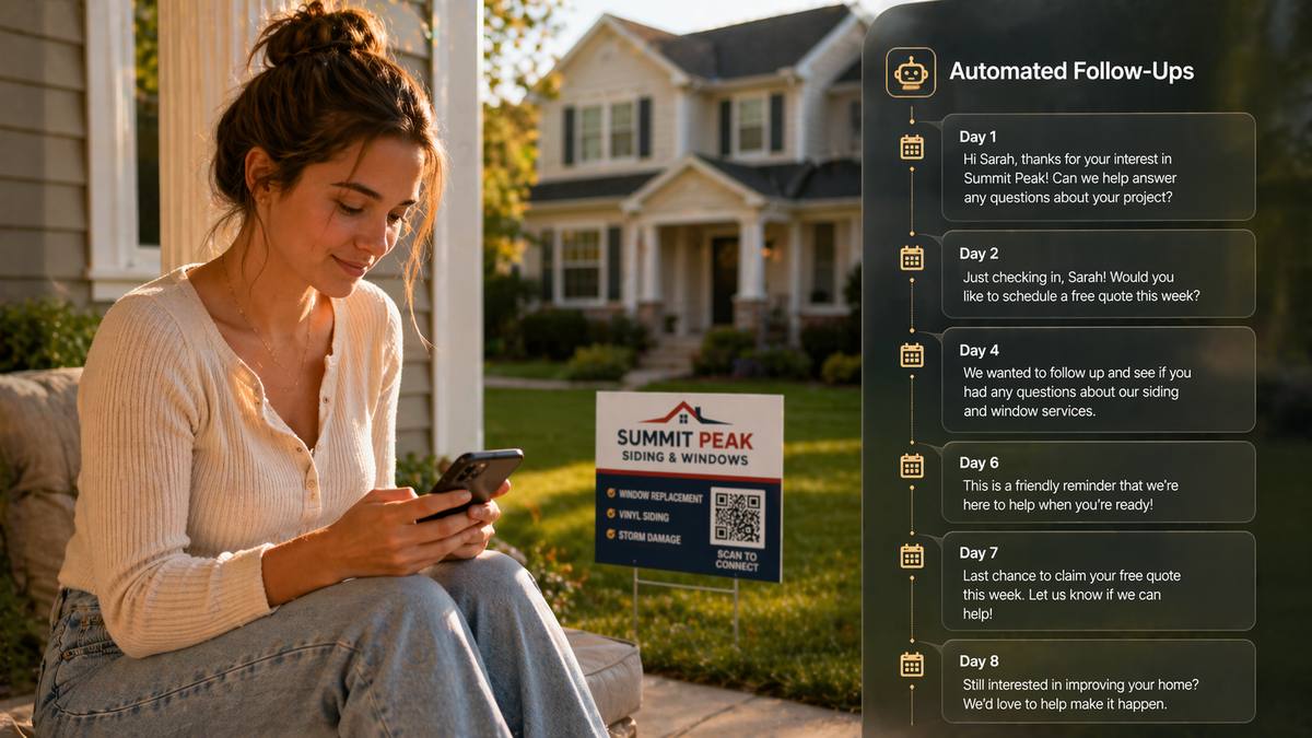 Woman receiving AI SMS follow-up sequence